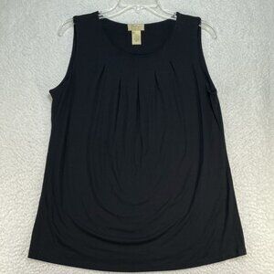 Womens Boutique Essentials Blouse Size Large Black Pleated Sleeveless Top